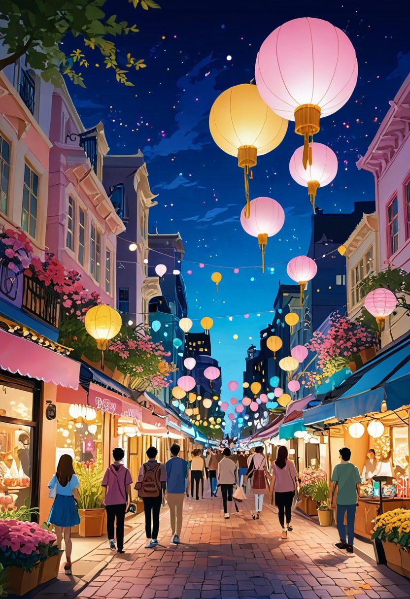 An imaginative scene showcasing a vibrant anime-style cityscape filled with colorful characters engaged in humorous, whimsical activities, hinting at adult themes with playful subtleties. Incorporate elements of fantasy, such as oversized flowers and fantastical creatures, to juxtapose the adult animation theme. A soft, dreamy color palette enhances the allure and intrigue. vector art. vibrant colors. whimsical elements.